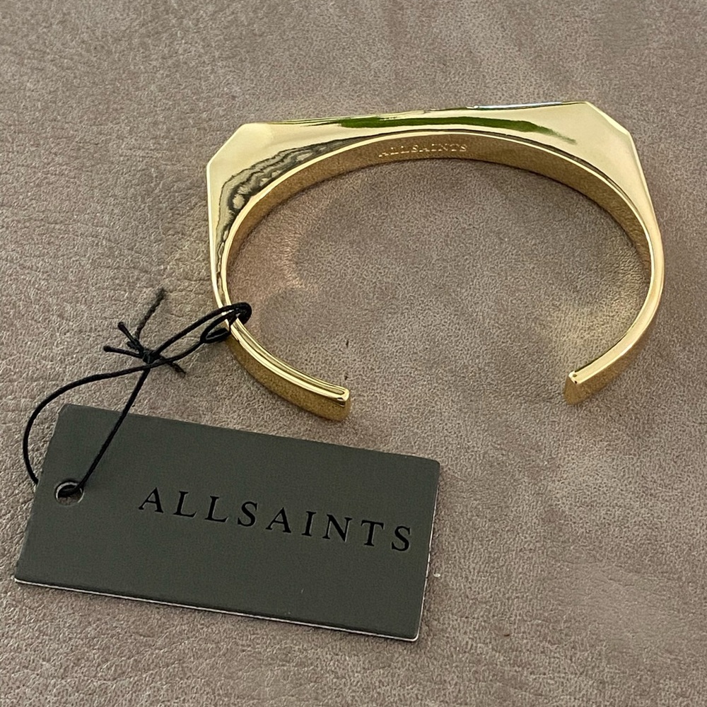 ALLSAINTS Signature Hexagon Cuff Bangle Bracelet Gold Tone NWT - Picture 4 of 6